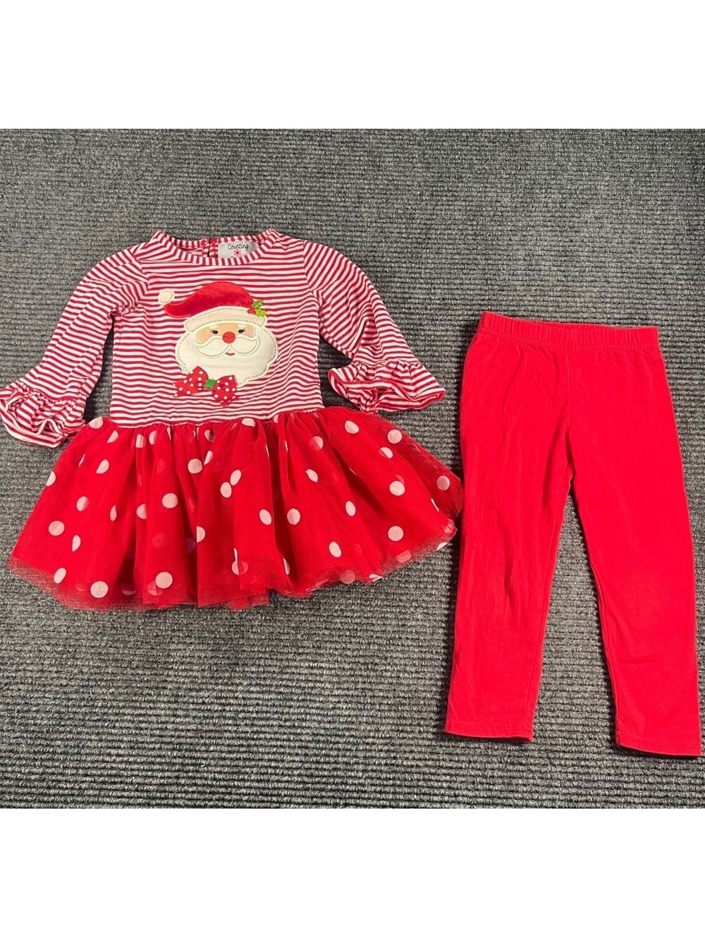 Counting Daisies Toddler Girls 2T Christmas Santa Tutu Top and Red Leggings Set
